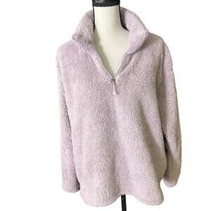 Eddie Bauer Women's XL Sherpa Fleece Hoodie Sweatshirt Light Purple 1/4 Zip